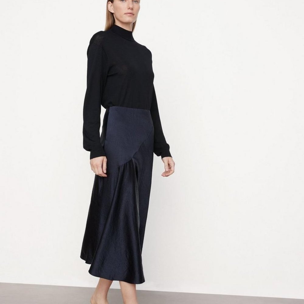 VINCE Satin Draped Slip Skirt in Coastal Blue Size 6